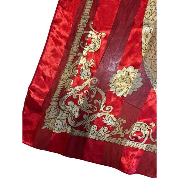 Scarf Shawl Neck Head Red Gold Square Silk Damask Vertical Striped 40" x 40" - Picture 3 of 7
